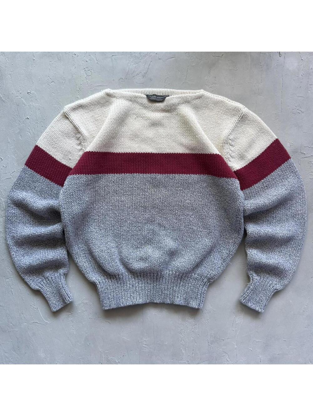 Calvin Klein Cream, Gray & Burgundy Striped Knit Sweater